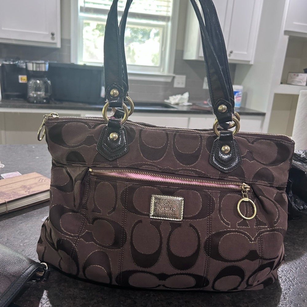 Coach Brown and Black Patterned Shoulder Bag
